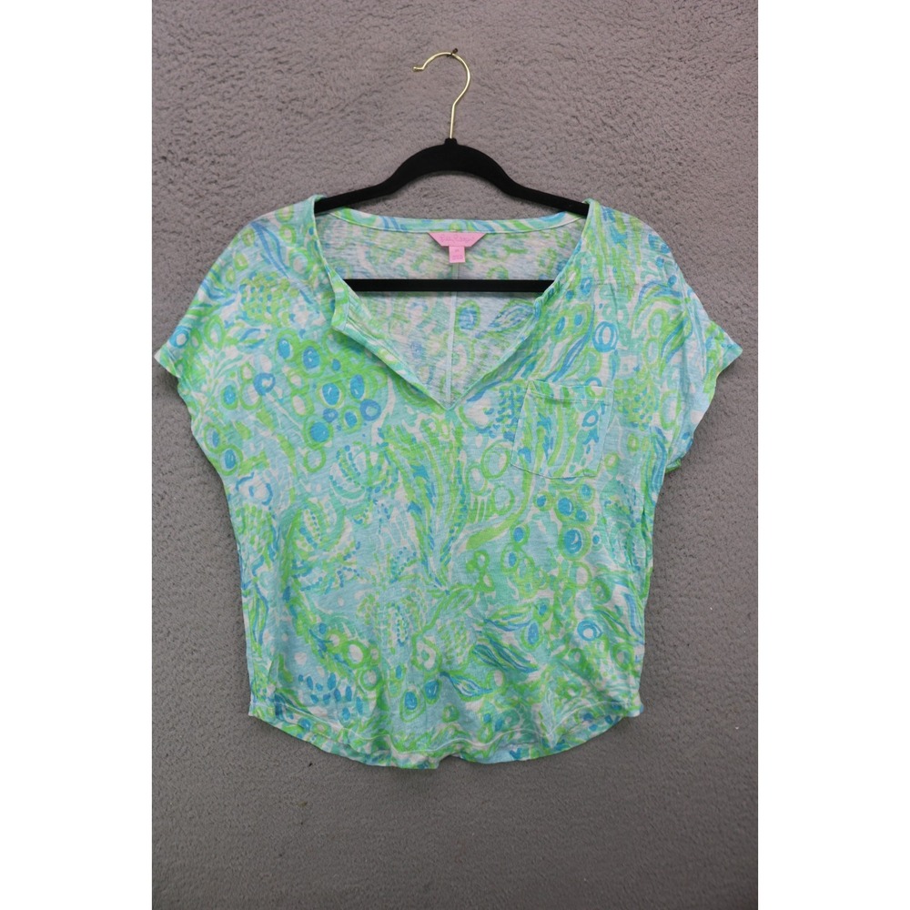 Lilly Pulitzer 100% Linen V Neck Cap Sleeve Top-Size Medium-Preppy-Breathable